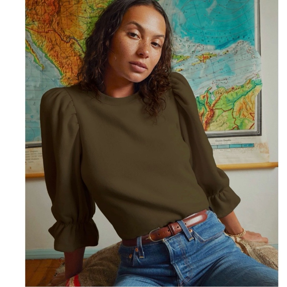 Nation LTD Olive Green Frances Renaissance Sleeve Sweatshirt